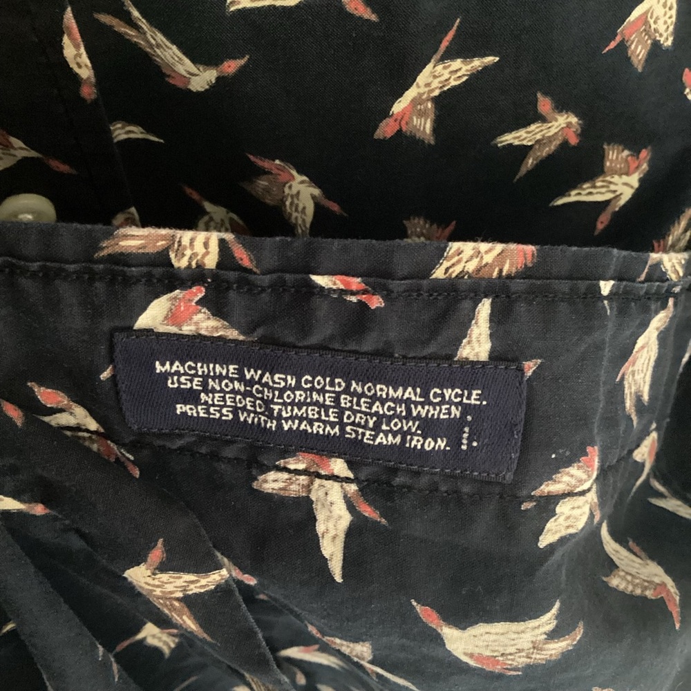 Daniel Cremieux Navy Buttondown Shirt Cotton Mallard Bird Print Large - Picture 5 of 6